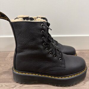 Dr. Martens Black Leather Boots with Cream Fur Lining